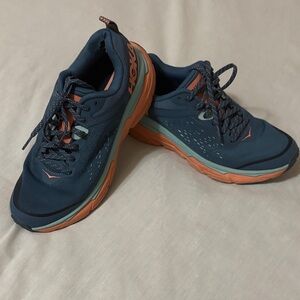 Hoka Blue, Teal and Coral Athletic Shoes